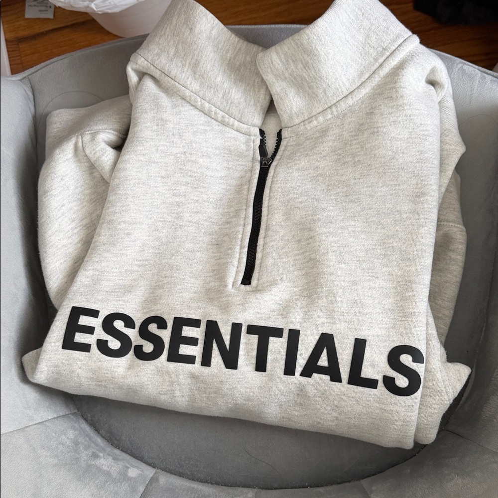 Essentials Light Gray Zip-Up Sweater for Men and Women